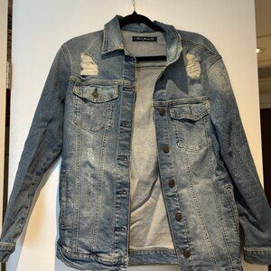 Oversized distressed denim jacket